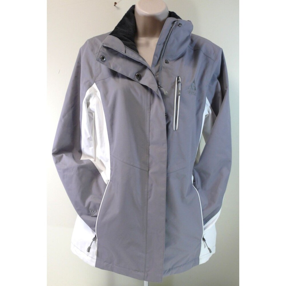 Gerry grey white ski snow jacket coat lined fitted NO HOOD zip up size SMALL